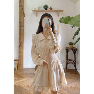 Smocked Satin Shirtwaist Dress