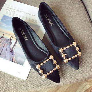 Pointy-toe Square Buckle Flats