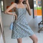 Spaghetti Strap Lock Print Mini A-line Dress
