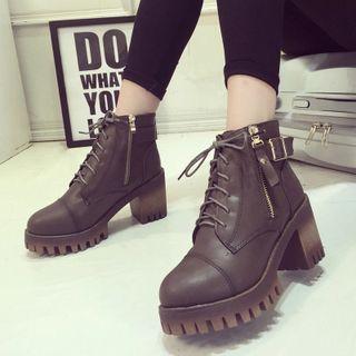 Short Lace-up Chunky Heel Platform Boots