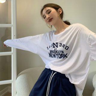 Long-sleeve Lettering Print T-shirt / Sweatshorts