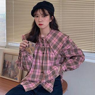 Long-sleeve Peter Pan Collar Plaid Shirt