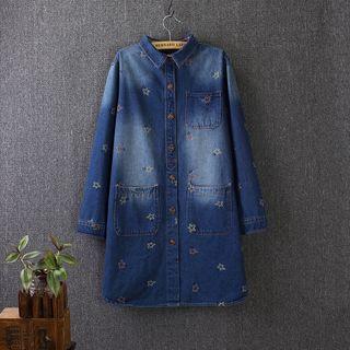 Star Embroidered Long Denim Shirt