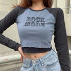 Mock Two-piece Long-sleeve Lettering Print Crop Top