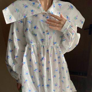 Floral Dress White & Blue - M