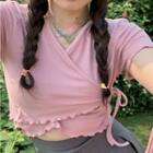 Short-sleeve Tie-side Ribbed T-shirt