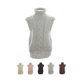 Turtle-neck Sleeveless Cable-knit Sweater
