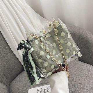 Set: Polka Dot Pvc Shoulder Bag + Pouch