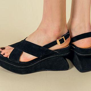 Wedge-heel Genuine-suede Sandals