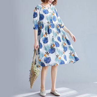 Flower Round-neck Medium Maxi Dress
