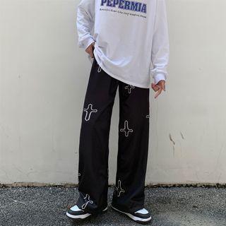 Cross Print Straight Leg Pants