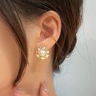 Faux Pearl Rhinestone Earring 1 Pc - White Faux Pearl - Gold - One Size