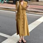 Elbow-sleeve A-line Midi Shirtdress Curcumin - One Size