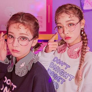 Midnight Land Frilled Gingham Blouse With Tie