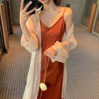 Long Shirt / Spaghetti Strap Midi Sheath Dress