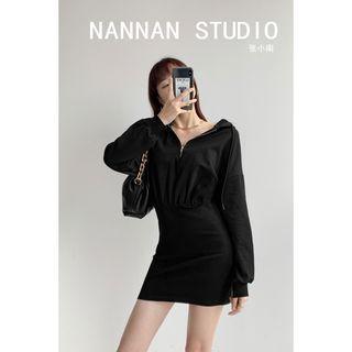 Half-zipper Hooded Pullover Mini Dress