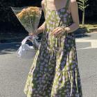Wide Strap Floral Midi A-line Dress
