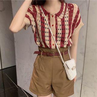 Striped V-neck Knit Top / High Waist Shorts
