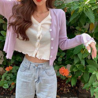 Color-block Panel Flower Trim Knit Top