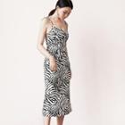 Zebra Patterned Strappy Midi Dress