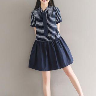 Short-sleeve Stripe Panel Shirtdress