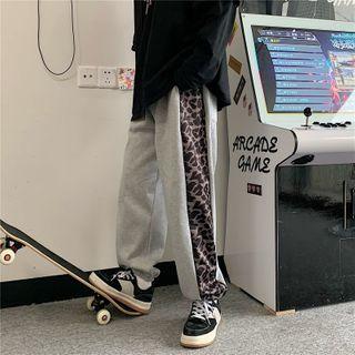 Leopard Panel Gather-hem Sweatpants