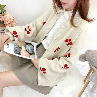 Cherry Embroidered Cardigan As Shown In Figure - One Size