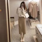 Set: Cable Knit Sweater + Slit Midi Pencil Skirt