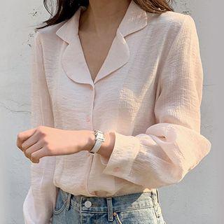 Open-placket Textured Sheer Blouse
