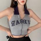 Halter Lettering Crop Top Gray - One Size