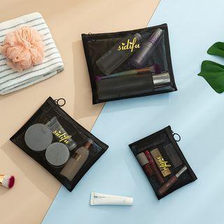 Lettering Mesh Makeup Pouch / Set Of 3