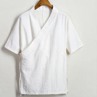 Short-sleeve V-neck Side-tie Top