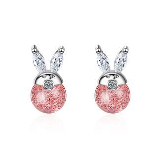 Rhinestone Rabbit Ear Stud Earring As Shown In Figure - One Size