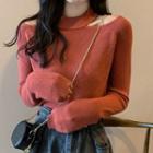 Long Sleeve Cut-out Shoulder Plain Knit Top