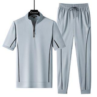 Set: Short-sleeve Half-zip Sports T-shirt + Sweatpants