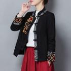 Frog-buttoned Embroidered Stand Collar Jacket