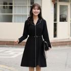 Notch-lapel Piped A-line Dress With Belt