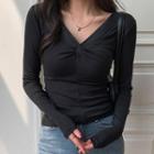 V-neck Knotted Textured T-shirt