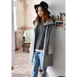 Hood Open-front Wool Blend Coat