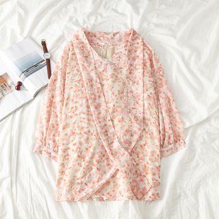 Short-sleeve Print Chiffon Dress As Shown In Figure - One Size