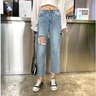 Cutout Straight-cut Crop Jeans