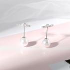 Faux-pearl Earring Stud Earring - 1 Pair - Rhinestone & Faux Pearl - Silver - One Size