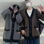 Couple Matching V-neck Contrast Trim Cardigan