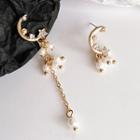 Non-matching Rhinestone 925 Sterling Silver Moon Dangle Earring S925 - Stud Earrings - 1 Pair - As Shown In Figure - One Size
