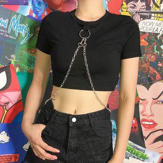 Chain Accent Short-sleeve Cropped T-shirt