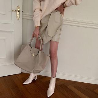 Pleather Mini Wrap Skirt Light Beige - One Size