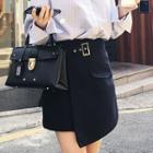 Belted Wrap-front Mini Skirt