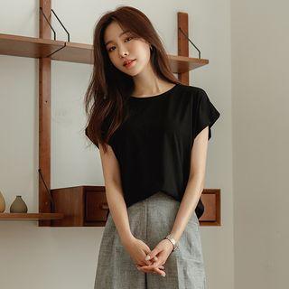Basic Cap-sleeve Textured T-shirt