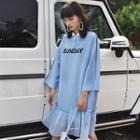 Lettering Long-sleeve Polo Shirt Dress