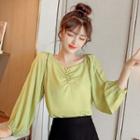 Puff-sleeve Plain Ruffled Blouse